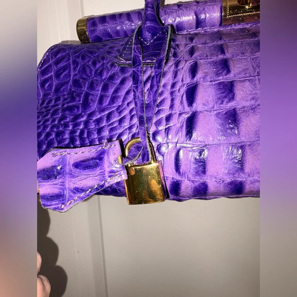 RARE XL Italian Leather Croc Doctor Bag - Electric Amethyst - Picture 4 of 16